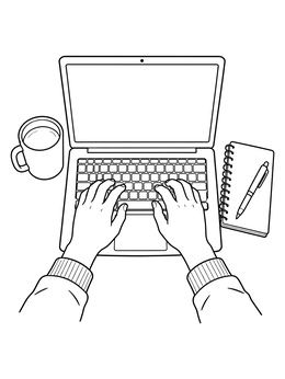Free printable Hands Typing On Laptop Workspace coloring page