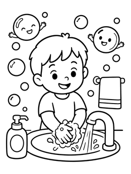 Free printable Boy Washing Hands With Soap coloring page