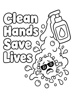 Free printable Clean Hands Save Lives Germ coloring page