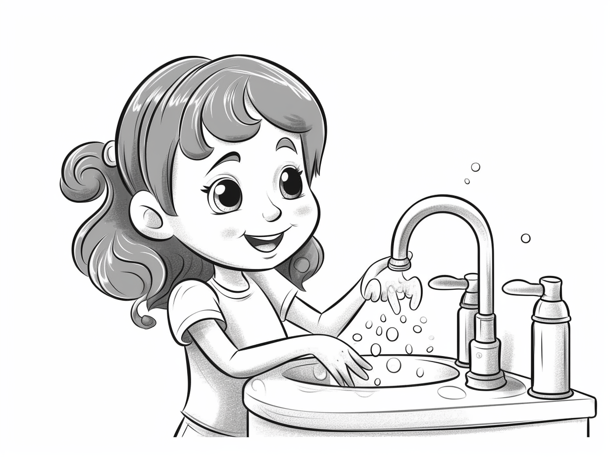 Handwashing Coloring For Kids - Coloring Page