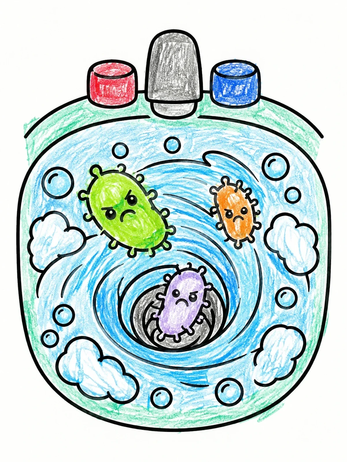 Colored example of the Germs Washing Down The Sink coloring page