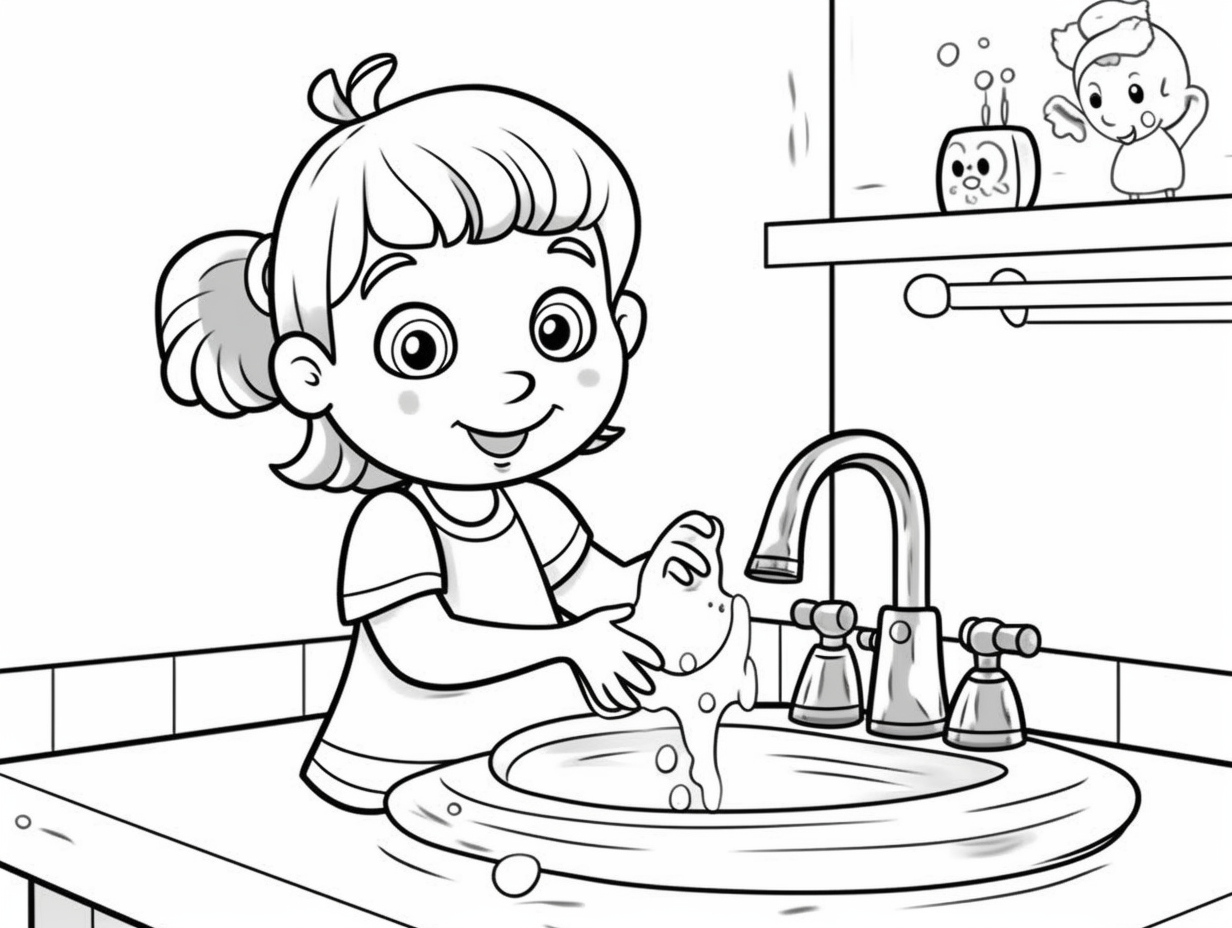 Handwashing Habit Coloring - Coloring Page