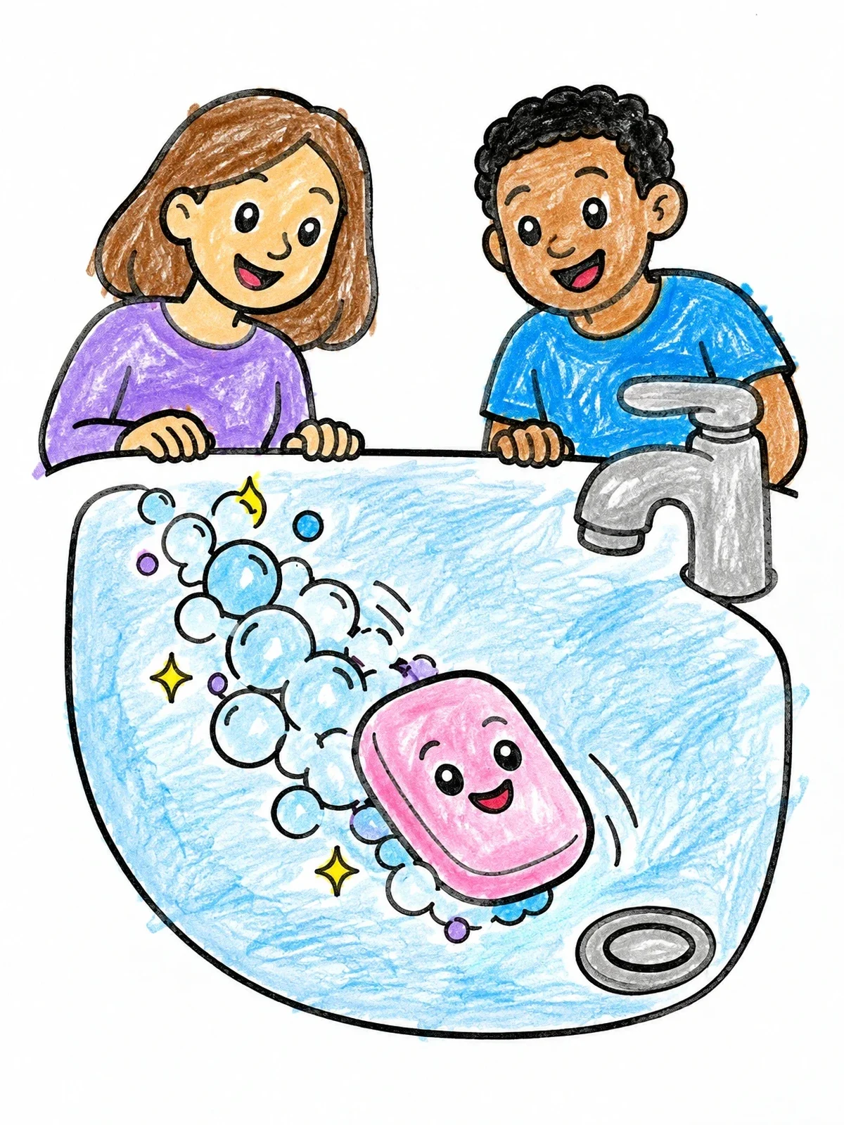 Colored example of the Kids Watching Sliding Soap Bar coloring page