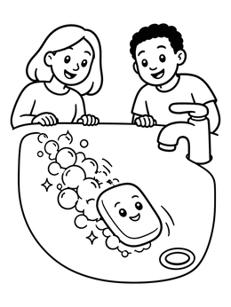 Free printable Kids Watching Sliding Soap Bar coloring page