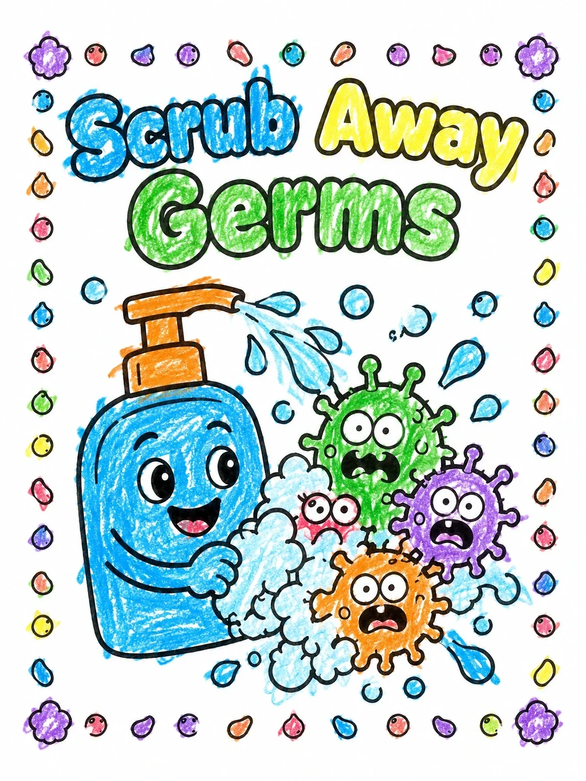 Colored example of the Scrub Away Germs Soap Bottle coloring page