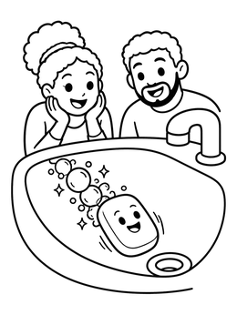 Free printable Happy Soap Sliding Down Sink coloring page