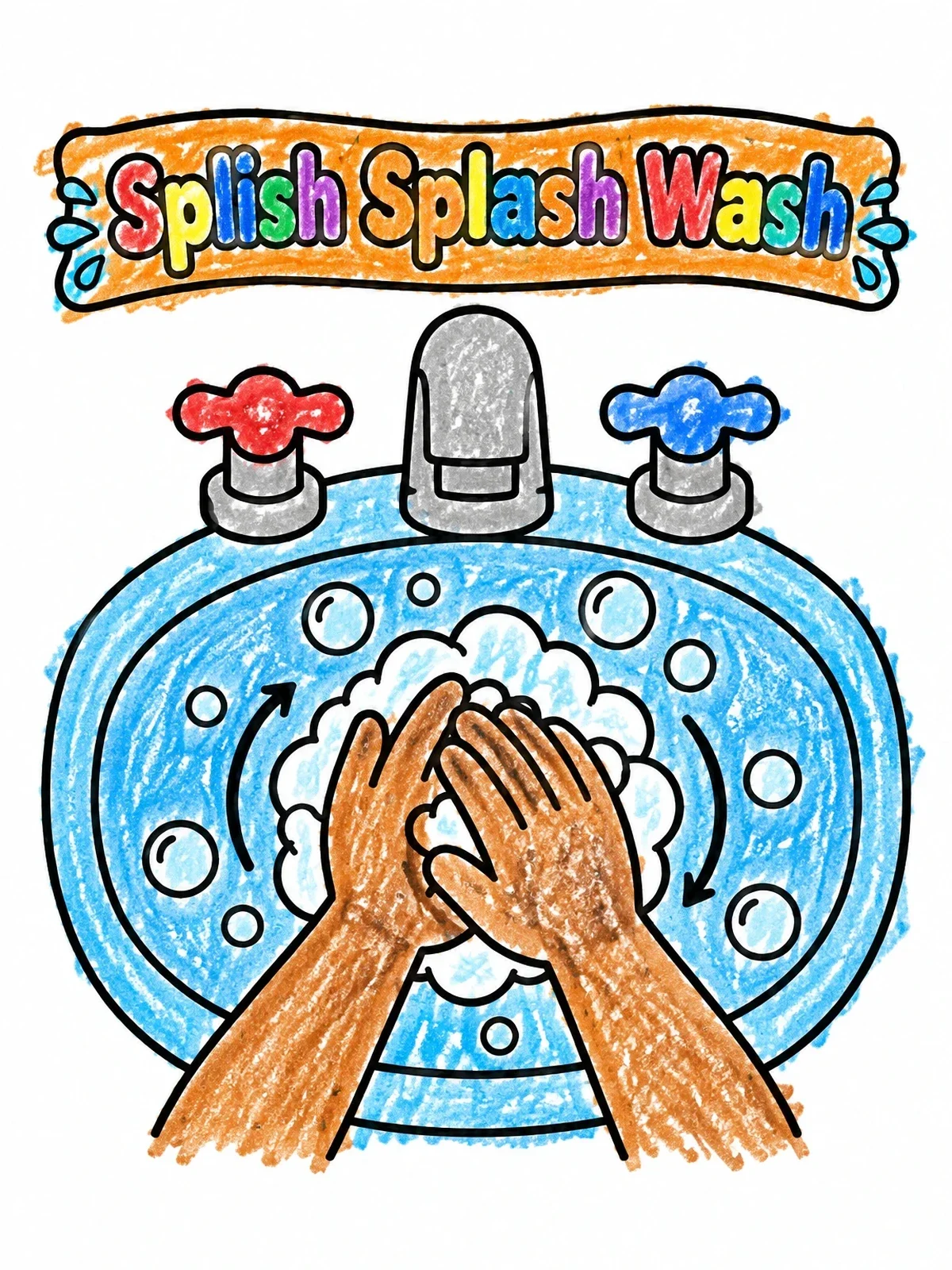 Colored example of the Splish Splash Wash Hands coloring page