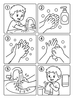 Free printable Step By Step Hand Washing Guide coloring page