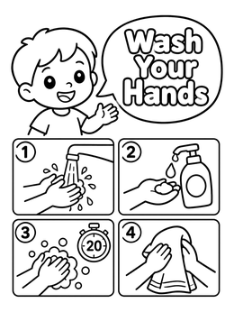 Free printable Steps To Wash Your Hands coloring page