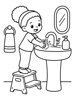 Free printable Toddler Washing Hands At Sink coloring page