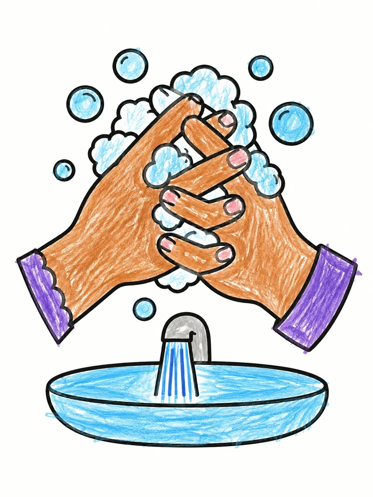 Colored example of the Washing Hands With Soapy Bubbles coloring page