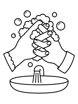 Free printable Washing Hands With Soapy Bubbles coloring page