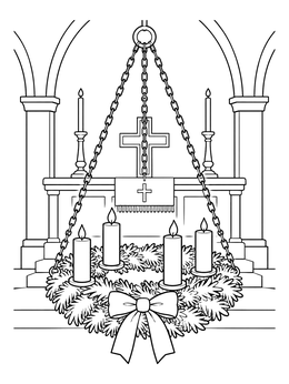 Free printable Hanging Advent Wreath In Church Altar coloring page