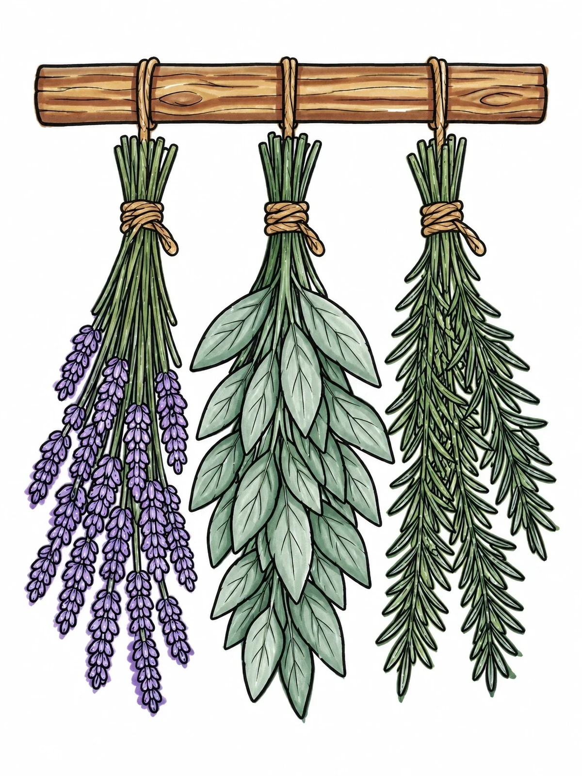 Colored example of the Hanging Bundles Of Garden Herbs coloring page