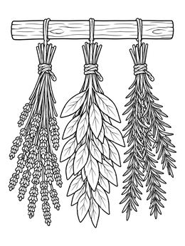 Free printable Hanging Bundles Of Garden Herbs coloring page
