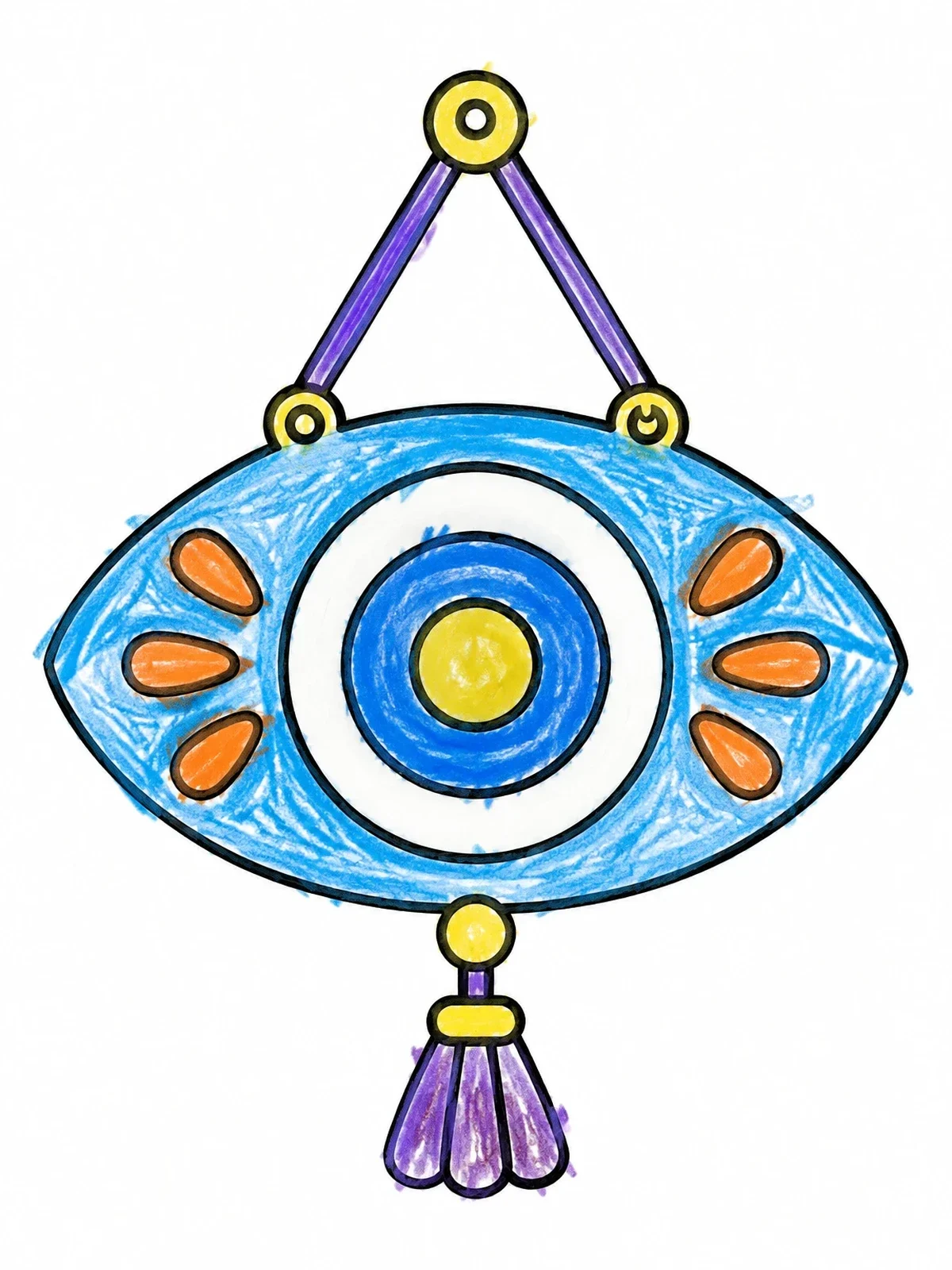 Colored example of the Hanging Evil Eye Wall Plaque coloring page