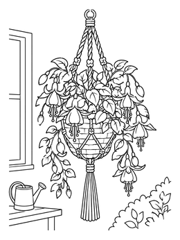 Free printable Hanging Fuchsia Flower Basket coloring page
