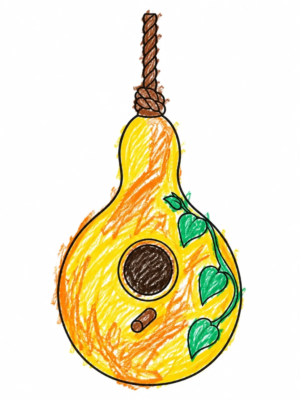 Colored example of the Hanging Gourd Birdhouse With Vine coloring page