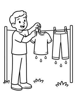 Free printable Hanging Laundry On The Clothesline coloring page