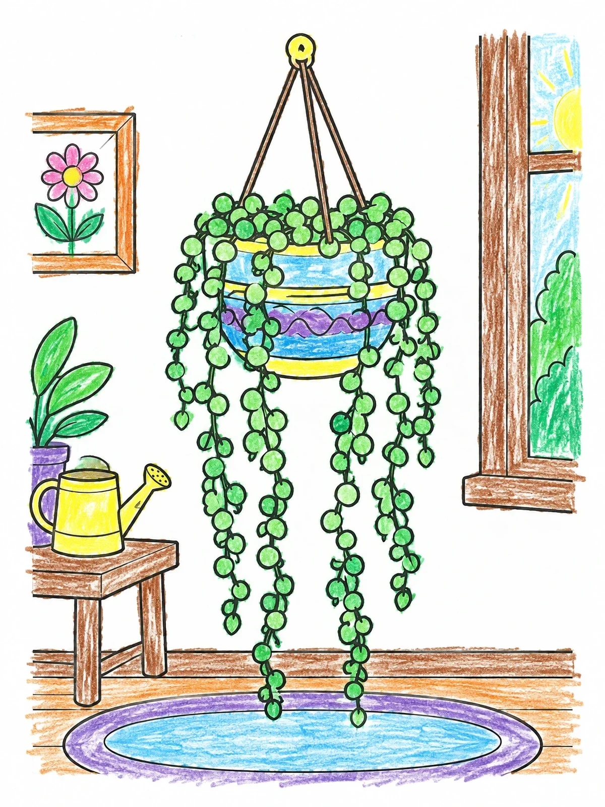 Colored example of the Hanging String Of Pearls Plant coloring page