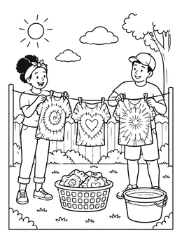Free printable Hanging Tie Dye Shirts To Dry coloring page