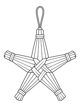 A traditional woven straw star in this holiday ornament coloring page.
