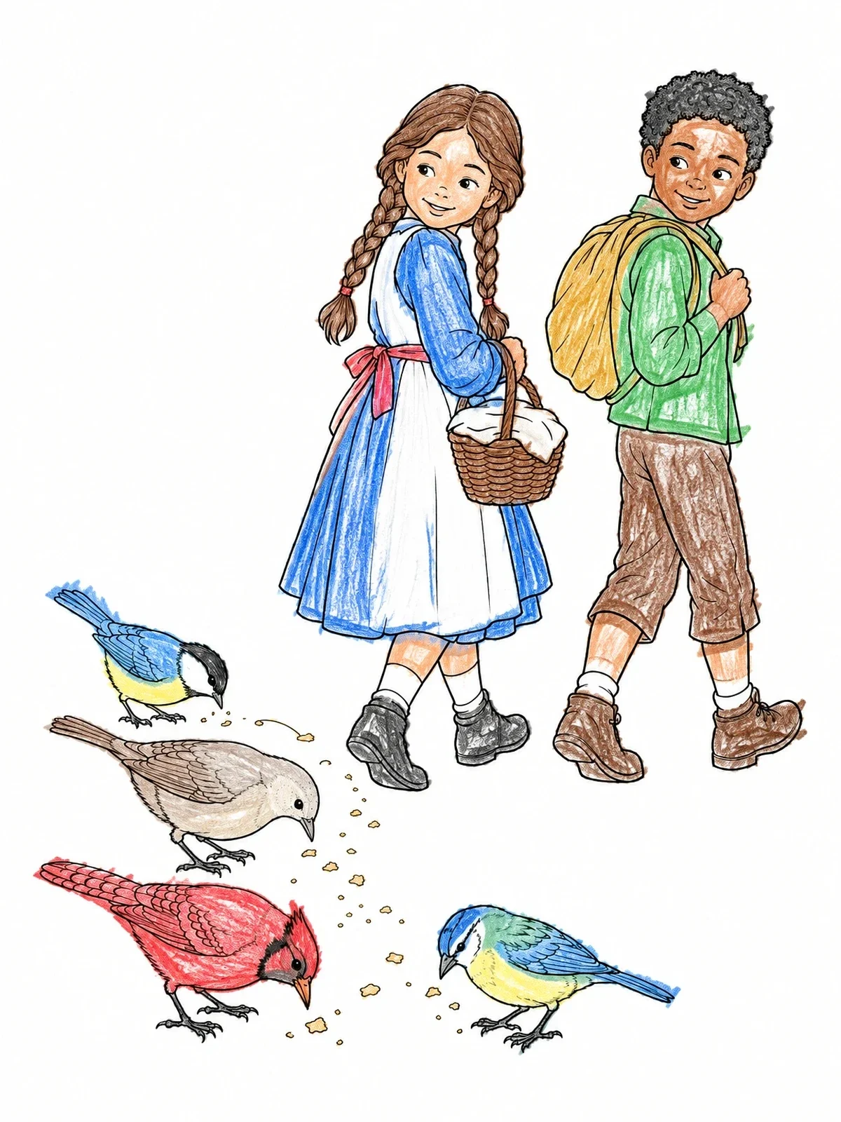 Colored example of the Hansel And Gretel Leaving Breadcrumbs coloring page