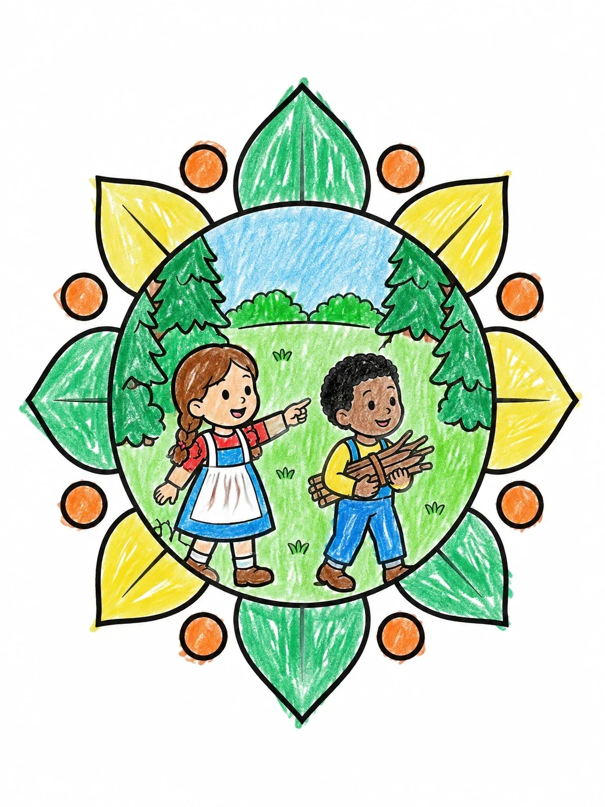 Colored example of the Hansel And Gretel In The Forest coloring page