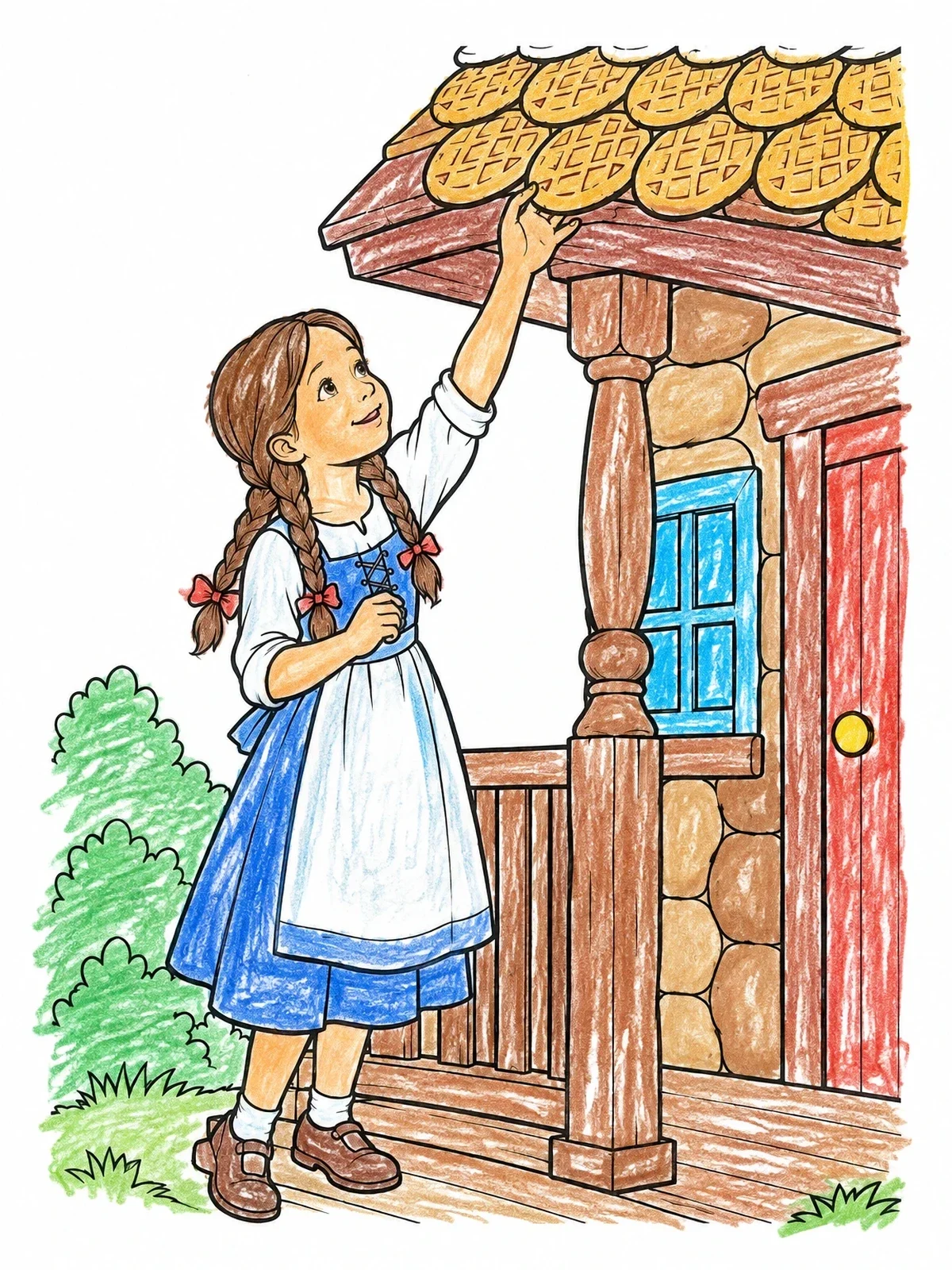 Colored example of the Gretel Reaching For Waffle Shingles coloring page