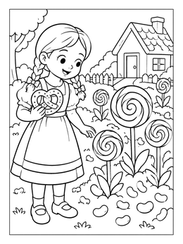 Free printable Gretel In The Candy Garden coloring page