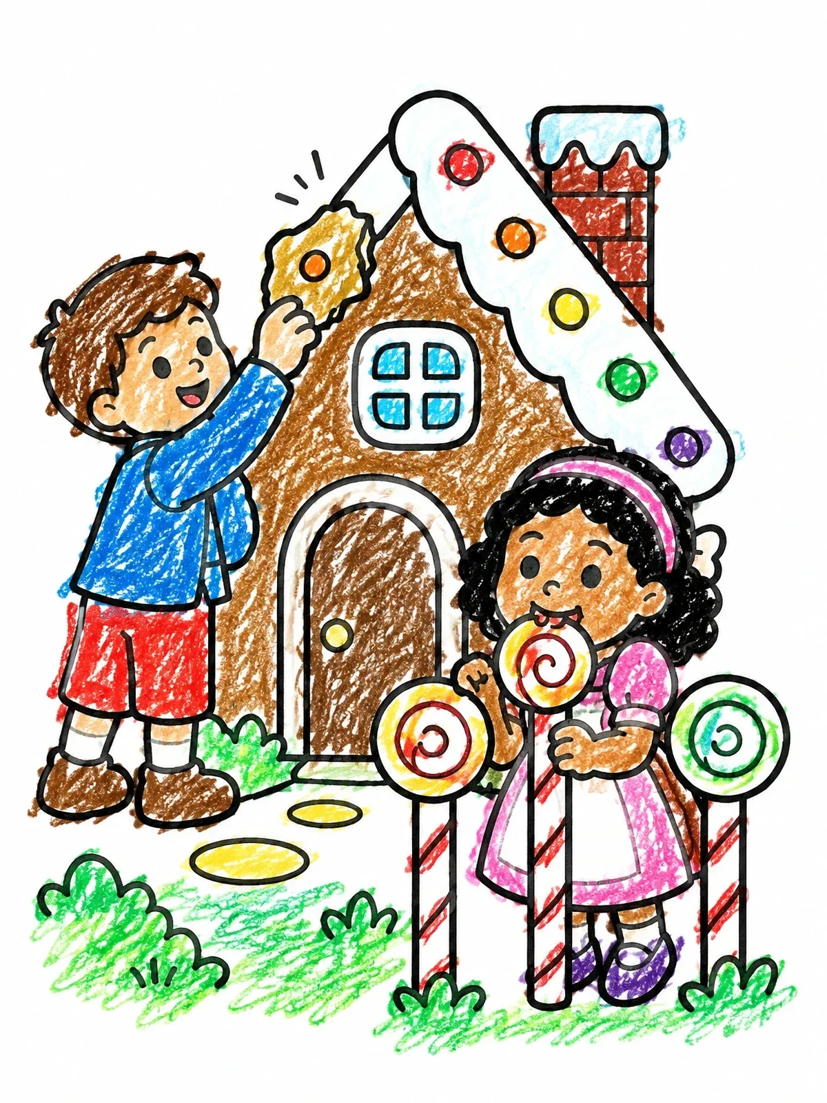 Colored example of the Hansel And Gretel At The Candy House coloring page