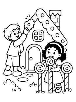Free printable Hansel And Gretel At The Candy House coloring page