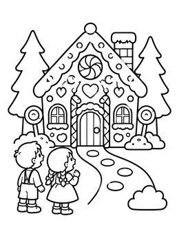 Free printable Hansel And Gretel At The Gingerbread House coloring page