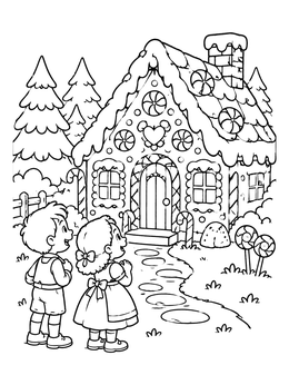 Free printable Hansel And Gretel At The Gingerbread House coloring page