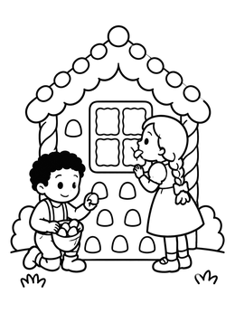 Free printable Hansel And Gretel Tasting Gingerbread coloring page