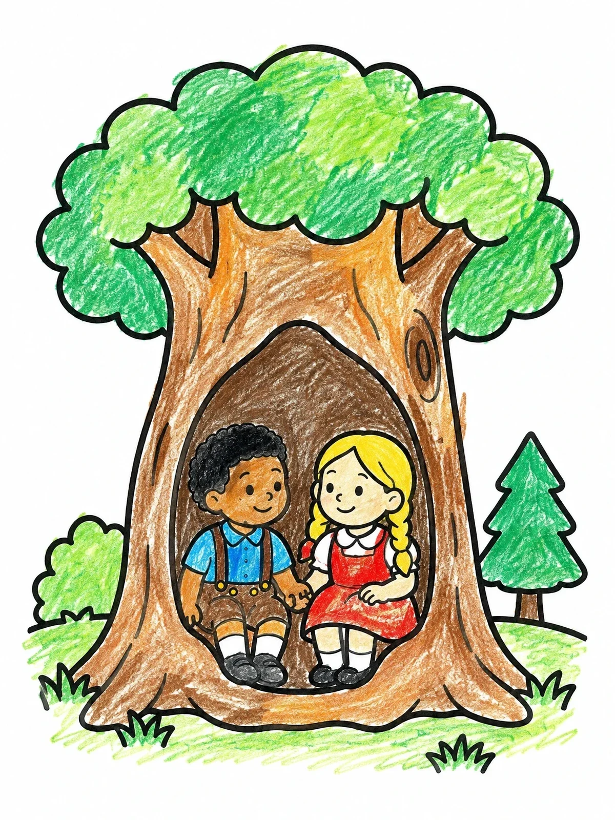 Colored example of the Hansel And Gretel In Hollow Tree coloring page