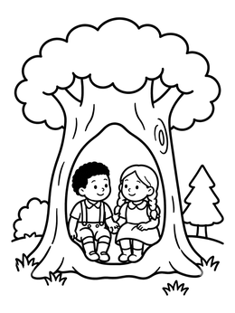 Free printable Hansel And Gretel In Hollow Tree coloring page