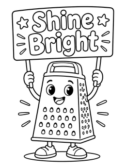 Free printable Cheerful Kitchen Grater Holding Shine Bright Sign coloring page