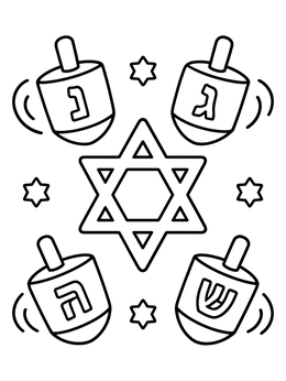 Free printable Hanukkah Dreidels And Star Of David coloring page