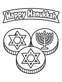 Free printable Hanukkah Gelt Coins With Banner coloring page