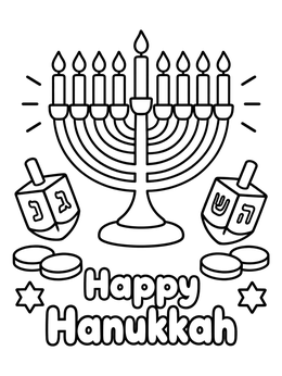 Free printable Hanukkah Menorah And Dreidels coloring page