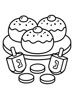 Free printable Hanukkah Sufganiyot And Dreidels coloring page