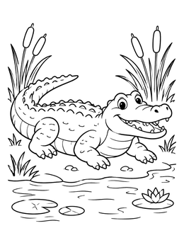 Free printable Happy Alligator By The Pond coloring page