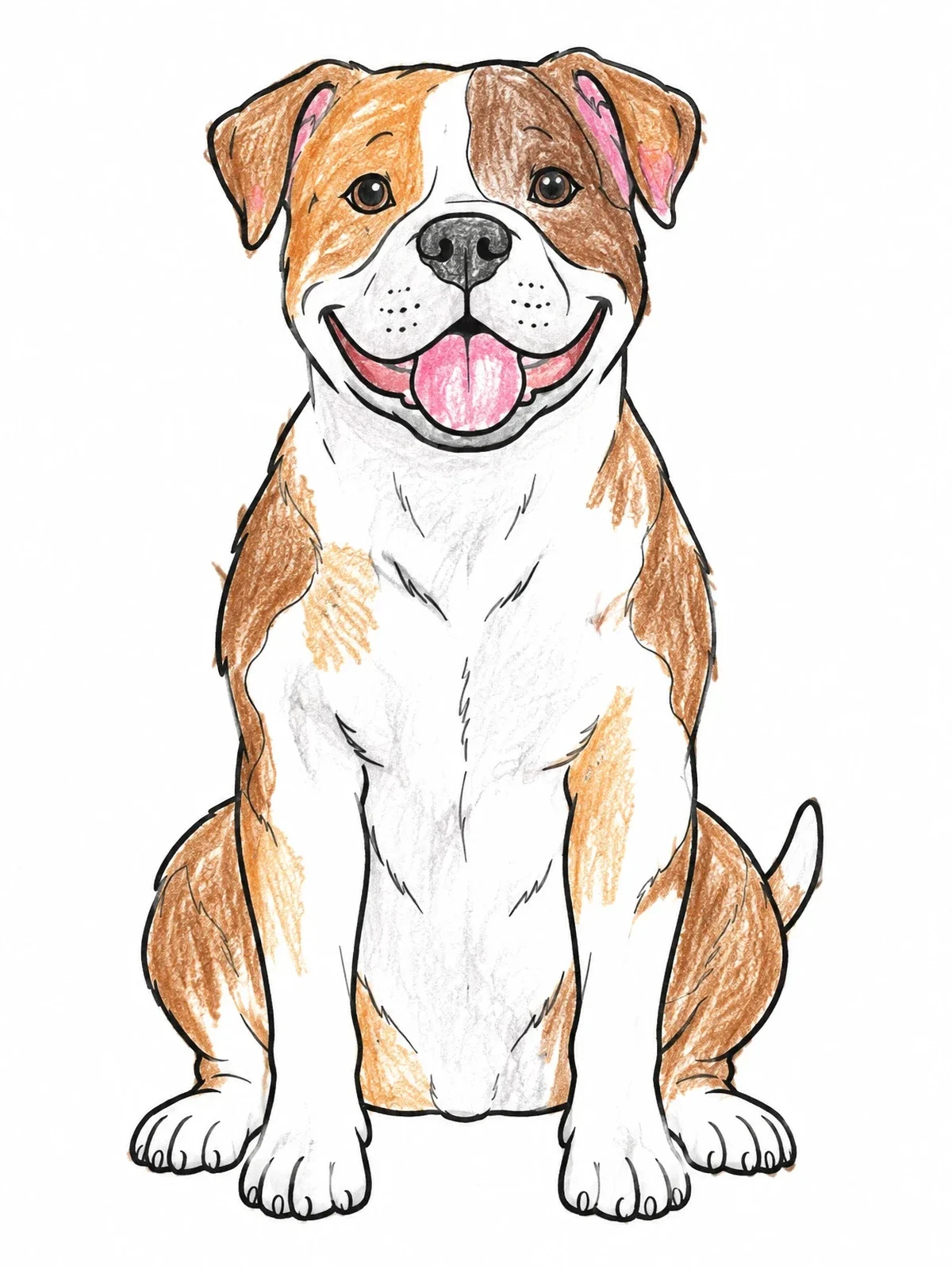 Colored example of the Happy American Bulldog Sitting Proudly coloring page