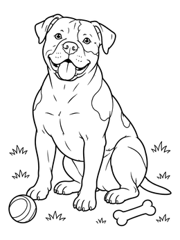 Free printable Happy American Bulldog With Toys coloring page