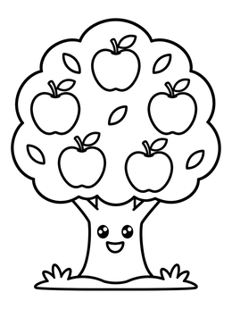 Free printable Happy Apple Tree With Big Apples coloring page