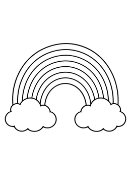 A simple arched rainbow anchored by fluffy clouds creates a happy coloring page.