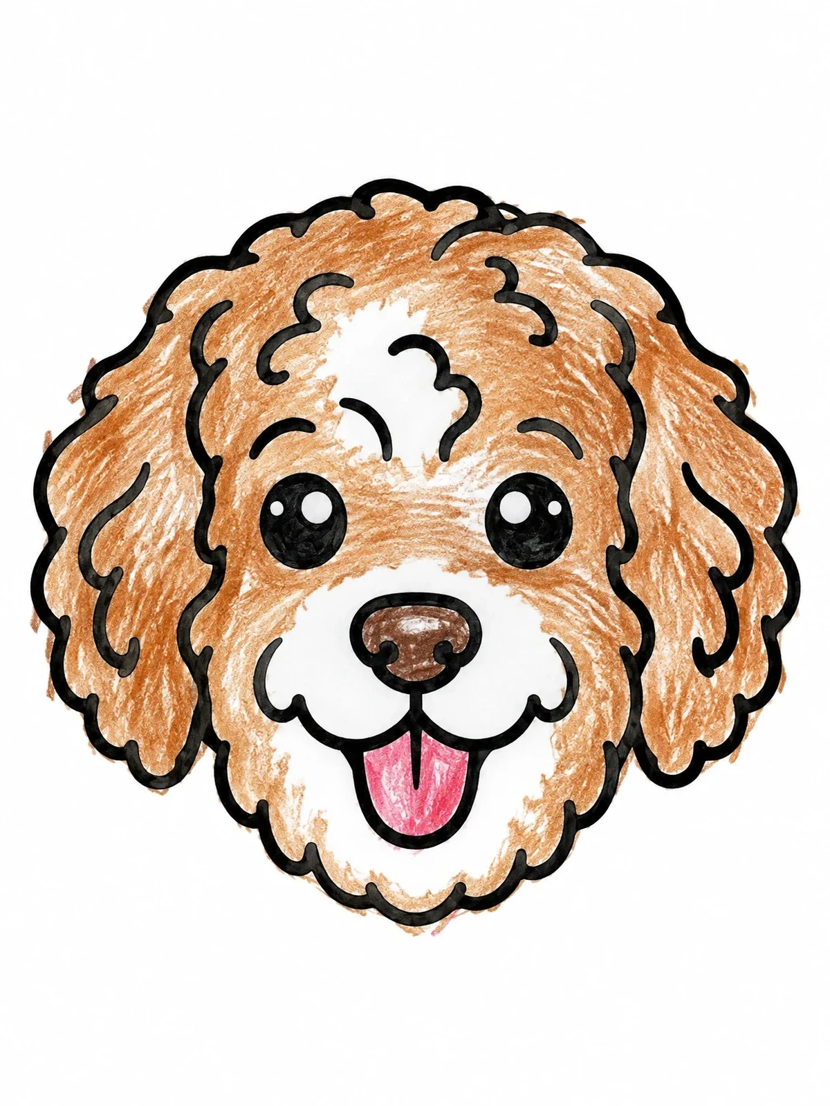 Colored example of the Happy Aussiedoodle Puppy Face coloring page