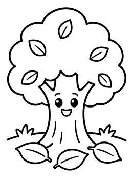 Free printable Happy Autumn Tree With Fallen Leaves coloring page