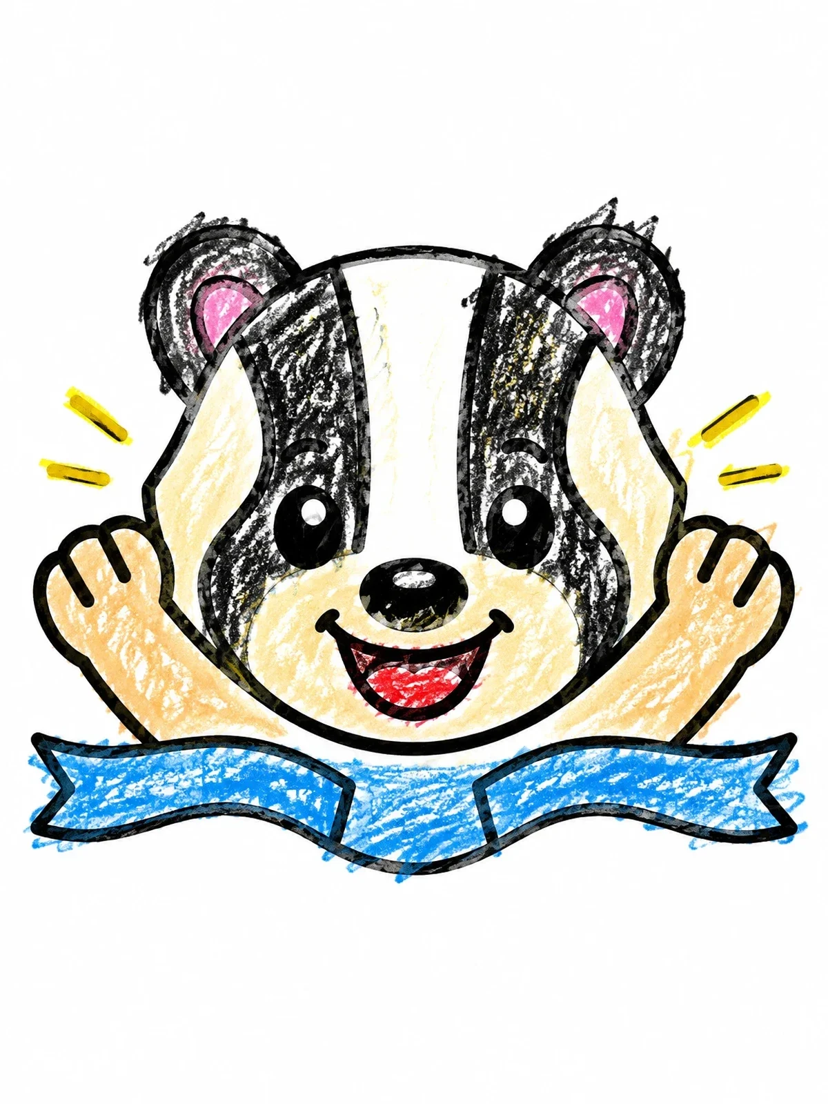 Colored example of the Happy Badger With Banner coloring page